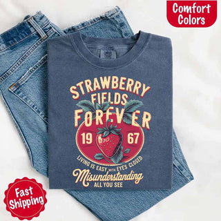Old School Rock Band Tee – Strawberry Fields Comfort Colors Shirt - A Roese Boutique