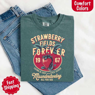 Old School Rock Band Tee – Strawberry Fields Comfort Colors Shirt - A Roese Boutique