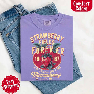 Old School Rock Band Tee – Strawberry Fields Comfort Colors Shirt - A Roese Boutique