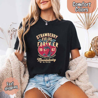 Old School Rock Band Tee – Strawberry Fields Comfort Colors Shirt - A Roese Boutique