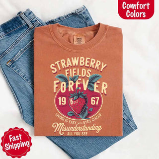 Old School Rock Band Tee – Strawberry Fields Comfort Colors Shirt - A Roese Boutique