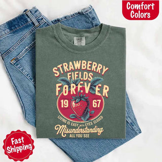 Old School Rock Band Tee – Strawberry Fields Comfort Colors Shirt - A Roese Boutique