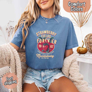 Old School Rock Band Tee – Strawberry Fields Comfort Colors Shirt - A Roese Boutique