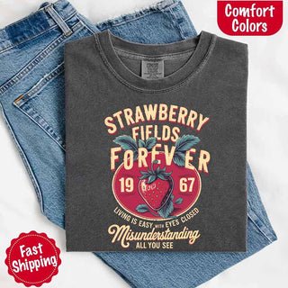 Old School Rock Band Tee – Strawberry Fields Comfort Colors Shirt - A Roese Boutique