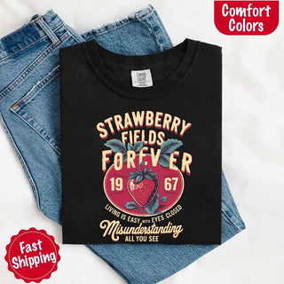 Old School Rock Band Tee – Strawberry Fields Comfort Colors Shirt - A Roese Boutique