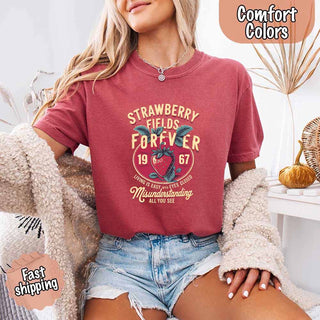 Old School Rock Band Tee – Strawberry Fields Comfort Colors Shirt - A Roese Boutique