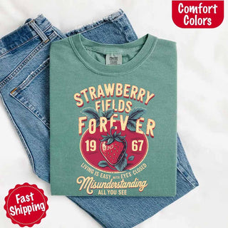 Old School Rock Band Tee – Strawberry Fields Comfort Colors Shirt - A Roese Boutique
