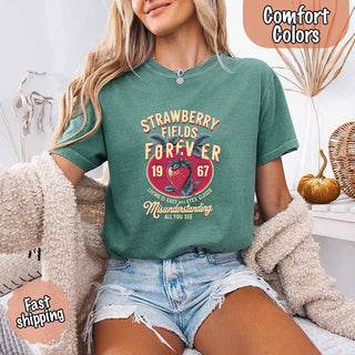 Old School Rock Band Tee – Strawberry Fields Comfort Colors Shirt - A Roese Boutique