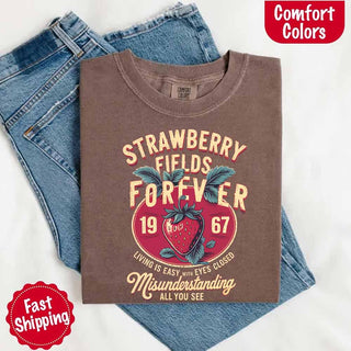 Old School Rock Band Tee – Strawberry Fields Comfort Colors Shirt - A Roese Boutique