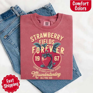 Old School Rock Band Tee – Strawberry Fields Comfort Colors Shirt - A Roese Boutique