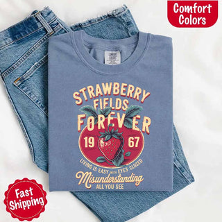 Old School Rock Band Tee – Strawberry Fields Comfort Colors Shirt - A Roese Boutique