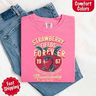 Old School Rock Band Tee – Strawberry Fields Comfort Colors Shirt - A Roese Boutique