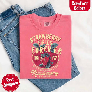 Old School Rock Band Tee – Strawberry Fields Comfort Colors Shirt - A Roese Boutique