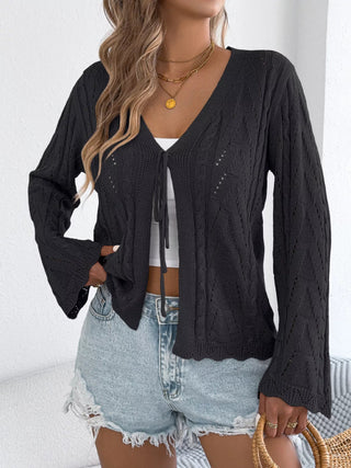 Openwork Tie-Front Knit Cardigan - A Roese Boutique