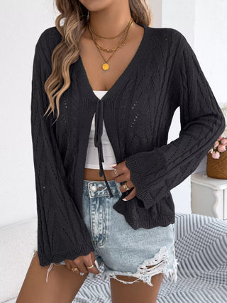Openwork Tie-Front Knit Cardigan - A Roese Boutique