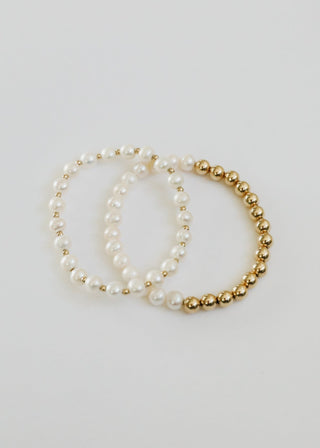 Pearl : 14k Gold Filled Sun + Moon || Stretch Bracelets - A Roese Boutique
