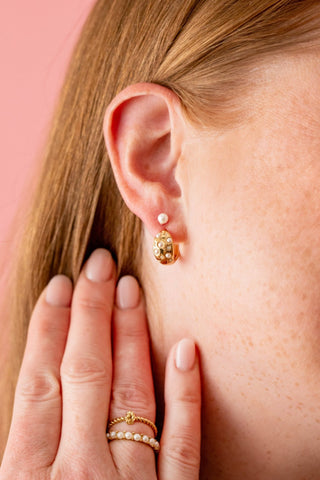 Pearl and Crystal Huggie Hoop Earrings - A Roese Boutique