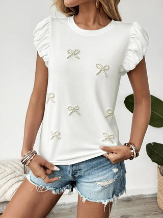 Pearl Bow Puff Sleeve T-Shirt - A Roese Boutique