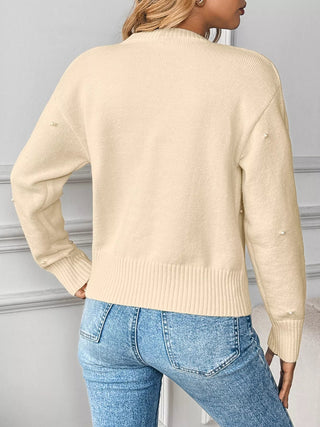 Pearl Embellished Button-Up Cardigan - A Roese Boutique
