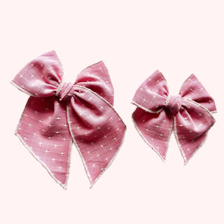 Pink Cross Stitched Elle Bow - A Roese Boutique