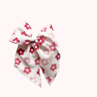 Pink Daisy on White Elle Bow - A Roese Boutique