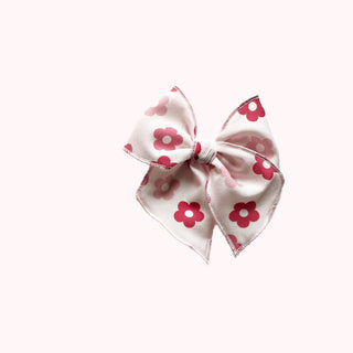 Pink Daisy on White Elle Bow - A Roese Boutique