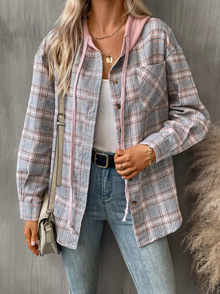 Plaid Button - Up Hooded Shirt - A Roese Boutique