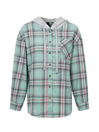 Plaid Button - Up Hooded Shirt - A Roese Boutique