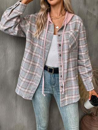 Plaid Button - Up Hooded Shirt - A Roese Boutique