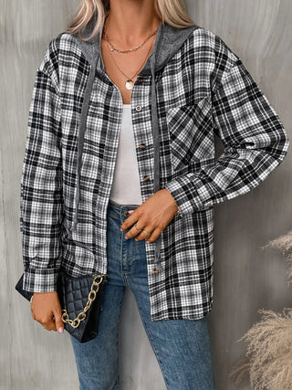 Plaid Button - Up Hooded Shirt - A Roese Boutique