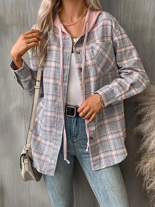 Plaid Button - Up Hooded Shirt - A Roese Boutique