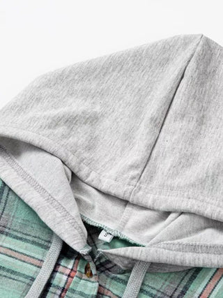 Plaid Button - Up Hooded Shirt - A Roese Boutique