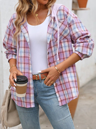 Plaid Button - Up Hooded Shirt - A Roese Boutique