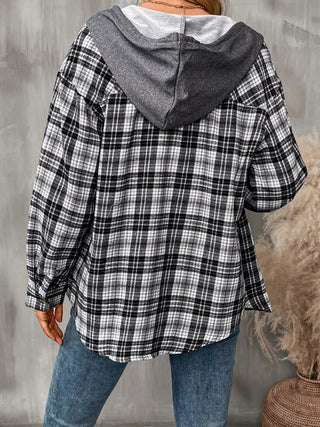 Plaid Button - Up Hooded Shirt - A Roese Boutique