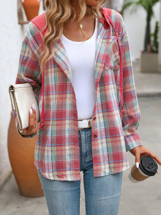 Plaid Button - Up Hooded Shirt - A Roese Boutique