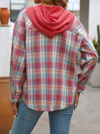 Plaid Button - Up Hooded Shirt - A Roese Boutique