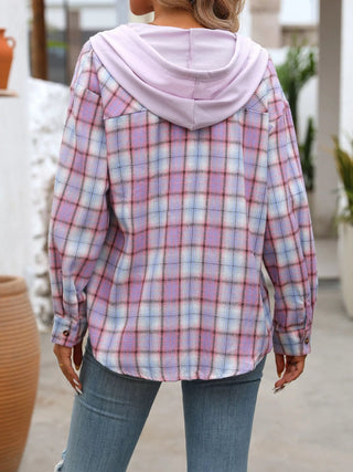 Plaid Button - Up Hooded Shirt - A Roese Boutique