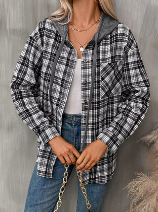 Plaid Button - Up Hooded Shirt - A Roese Boutique