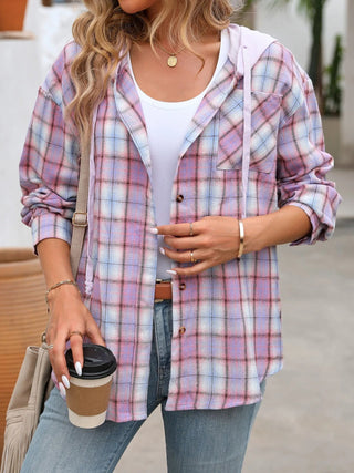 Plaid Button - Up Hooded Shirt - A Roese Boutique