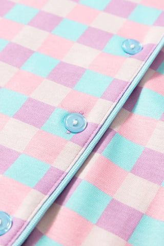 Plaid Collared Neck Short Sleeve Top and Shorts Lounge Set - A Roese Boutique