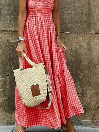 Plaid Ruffle Sleeve Maxi Dress - A Roese Boutique