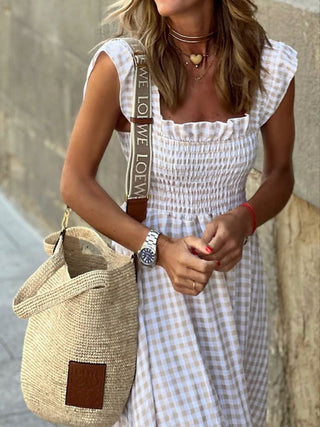 Plaid Ruffle Sleeve Maxi Dress - A Roese Boutique