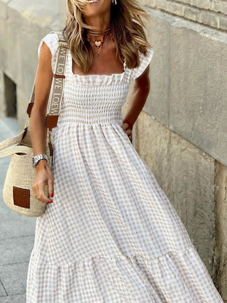 Plaid Ruffle Sleeve Maxi Dress - A Roese Boutique