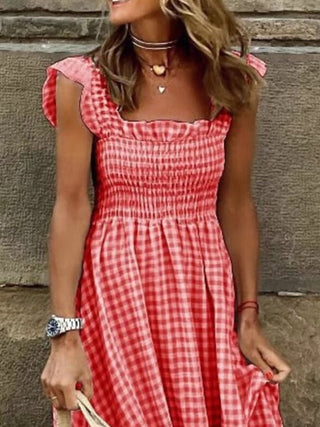 Plaid Ruffle Sleeve Maxi Dress - A Roese Boutique