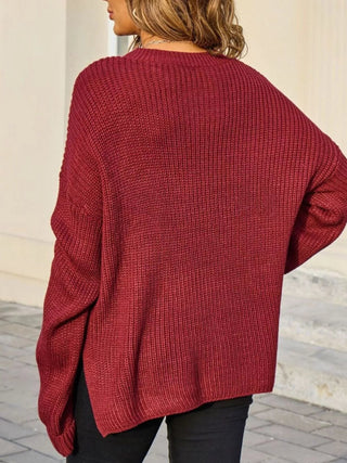 Pocket Detail Round Neck Sweater - A Roese Boutique