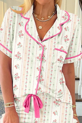 Printed Button Up Short Sleeve Top and Shorts Lounge Set - A Roese Boutique