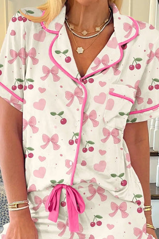 Printed Button Up Short Sleeve Top and Shorts Lounge Set - A Roese Boutique