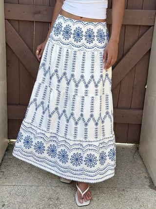 Printed Tiered Maxi Skirt - A Roese Boutique