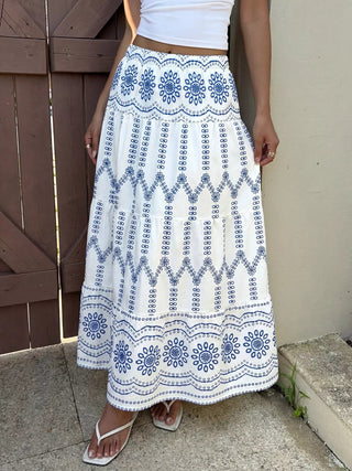 Printed Tiered Maxi Skirt - A Roese Boutique