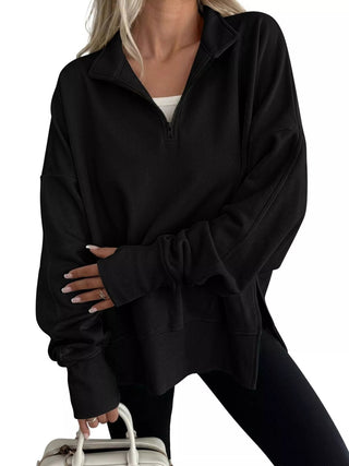 Quarter-Zip Dropped Shoulder Sweatshirt - A Roese Boutique